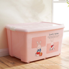 Caja de plástico del almacenaje del almacenaje plástico de la historieta rosada para el almacenaje del hogar